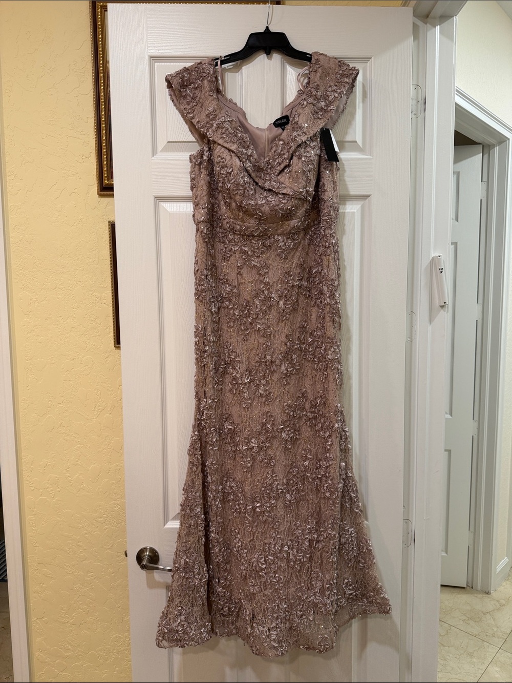Xscape Taupe Embellished Maxi Dress